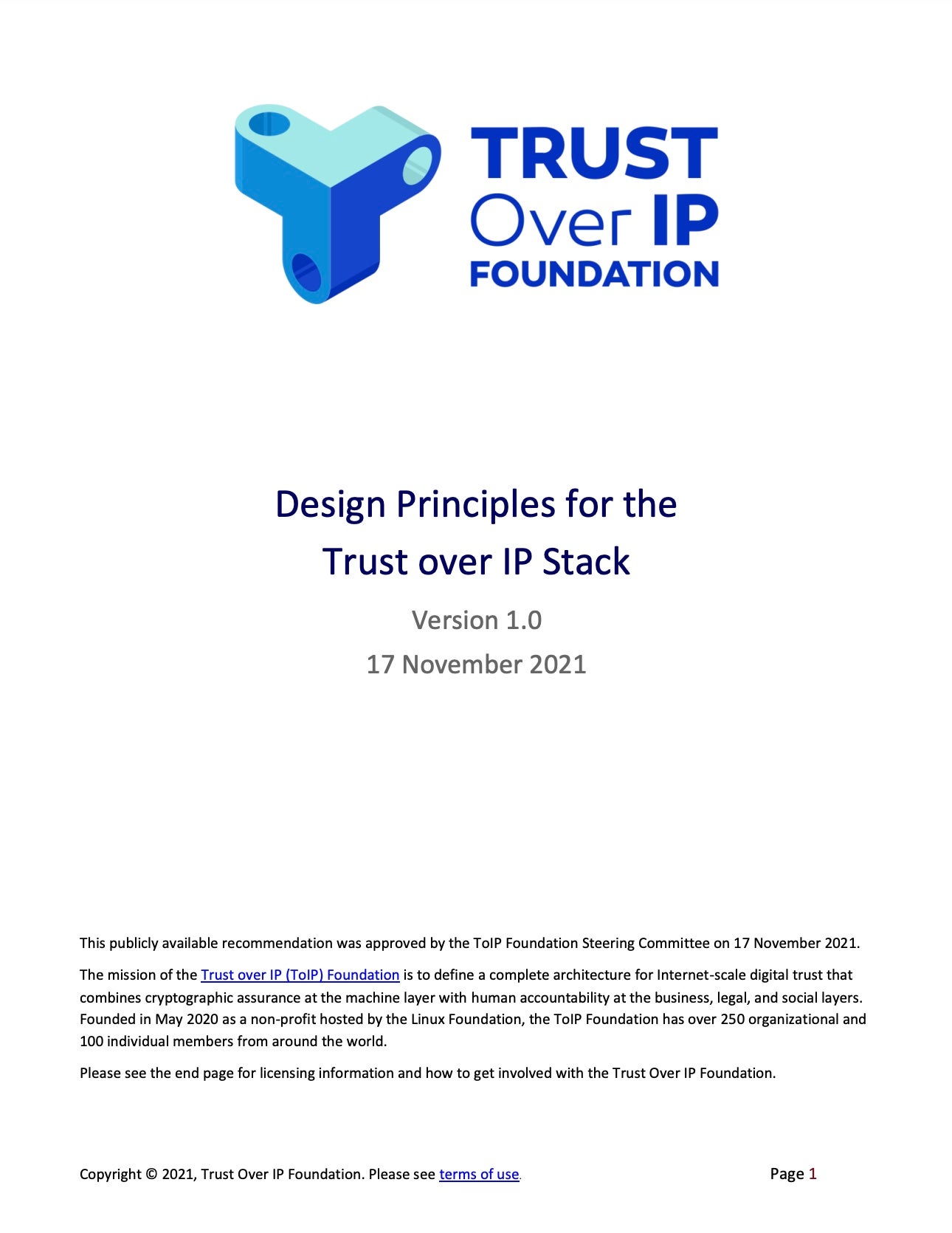 Cover of the ToIP Design Principles PDF