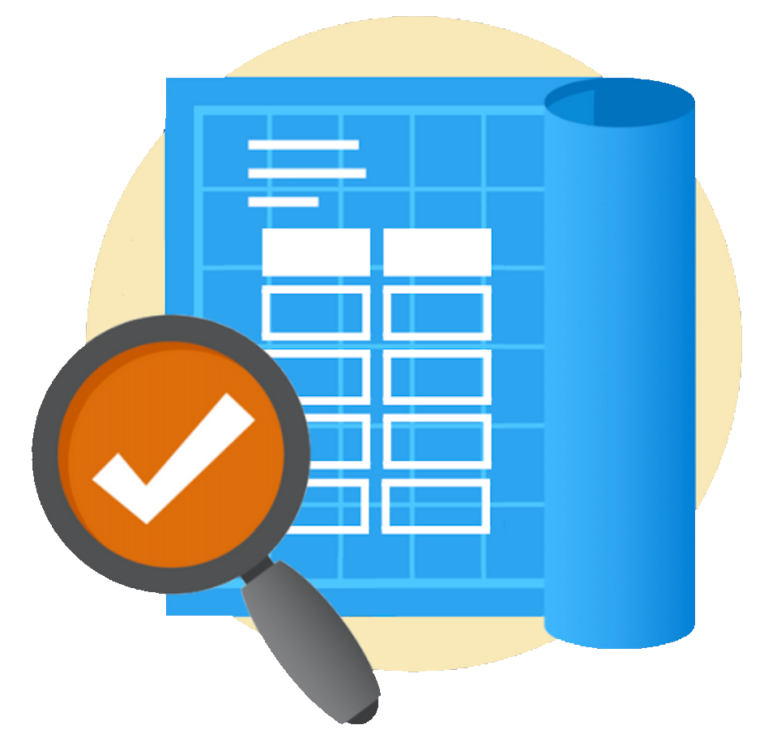 Magnifying glass over an architecture diagram